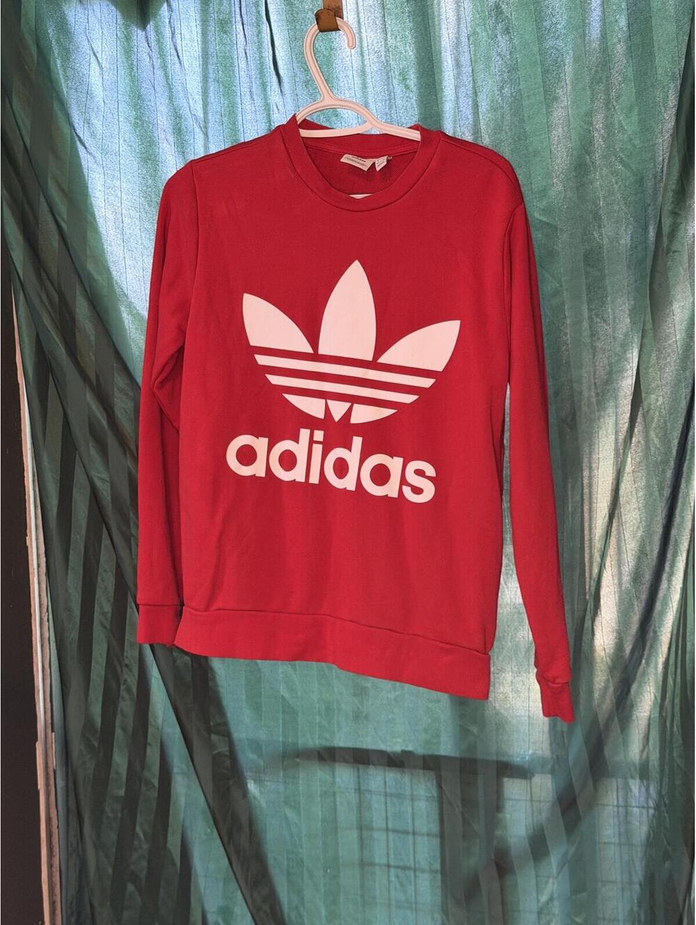 Adidas Red Crewneck Sweatshirt with Trefoil Logo